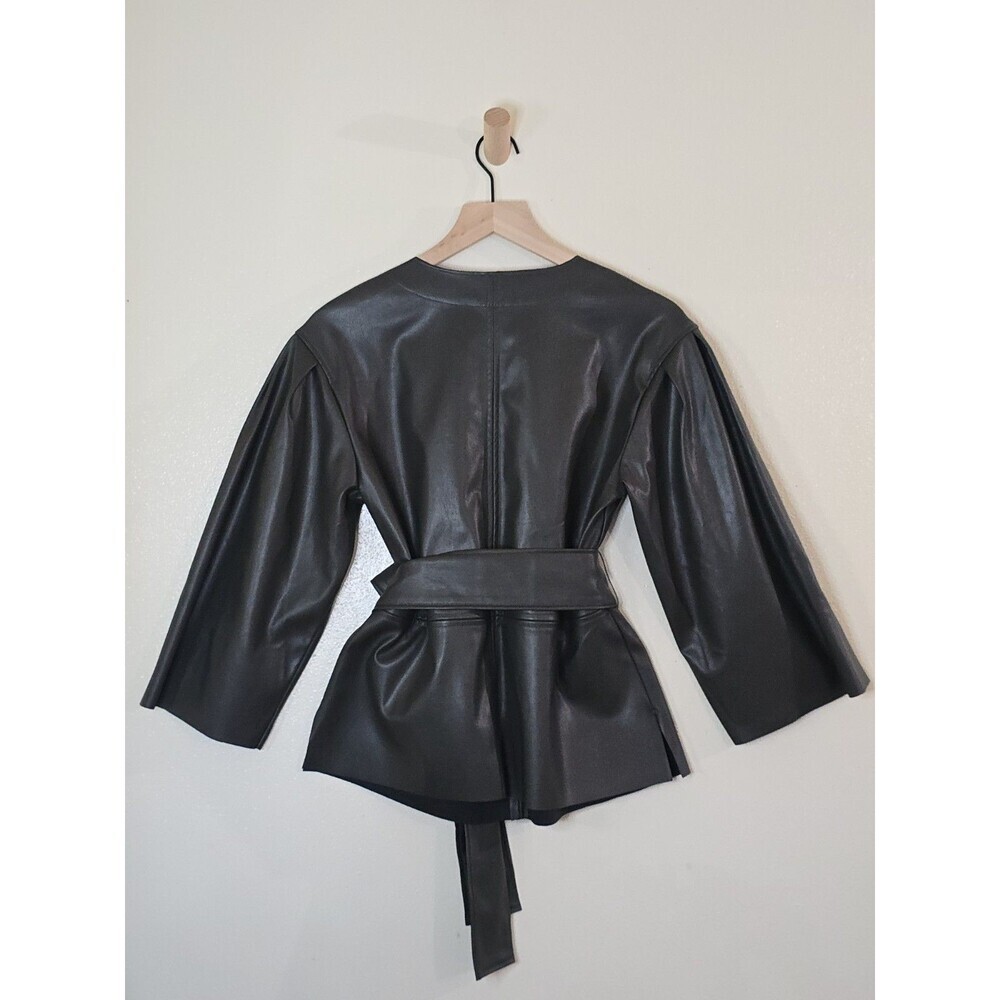 Banana Republic Womens S Olive Faux Leather Belted Tunic Top 3/4 Sleeve - Picture 8 of 13
